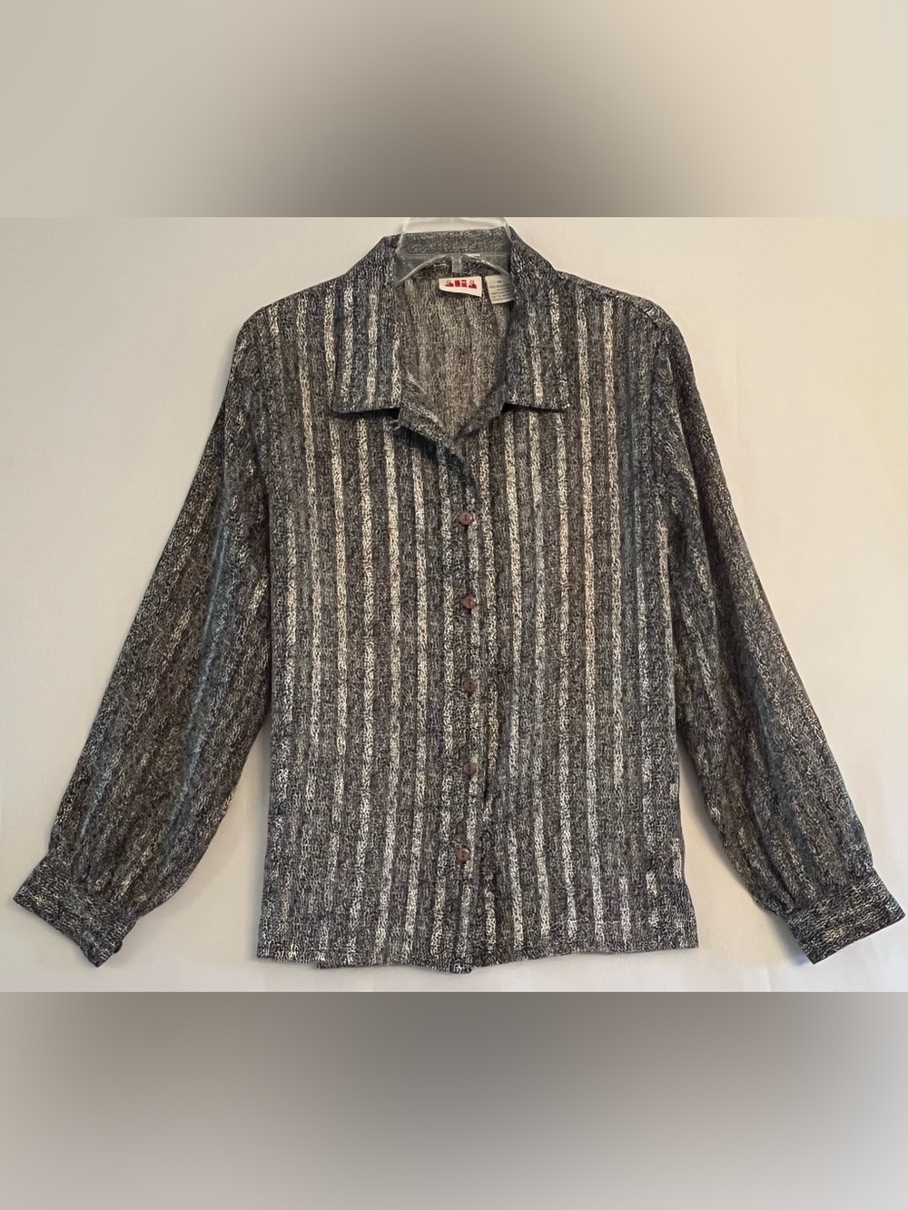 Vintage Alia Sheer Metallic Striped Blouse Size 14